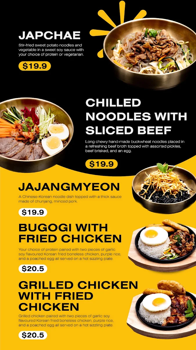 Menu, Panda Bibim Kitchen Southland