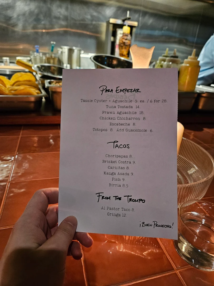Menu, Taqueria Sin Nombre