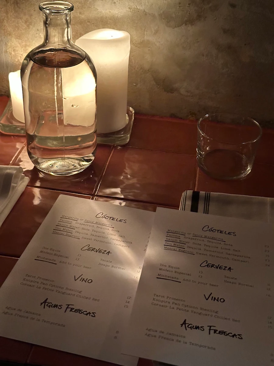 Menu, Taqueria Sin Nombre