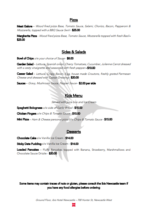 Menu, Hummingbirds Restaurant and Bar