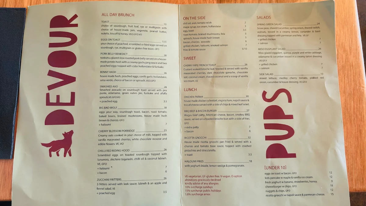 Menu, Wolf on Watton