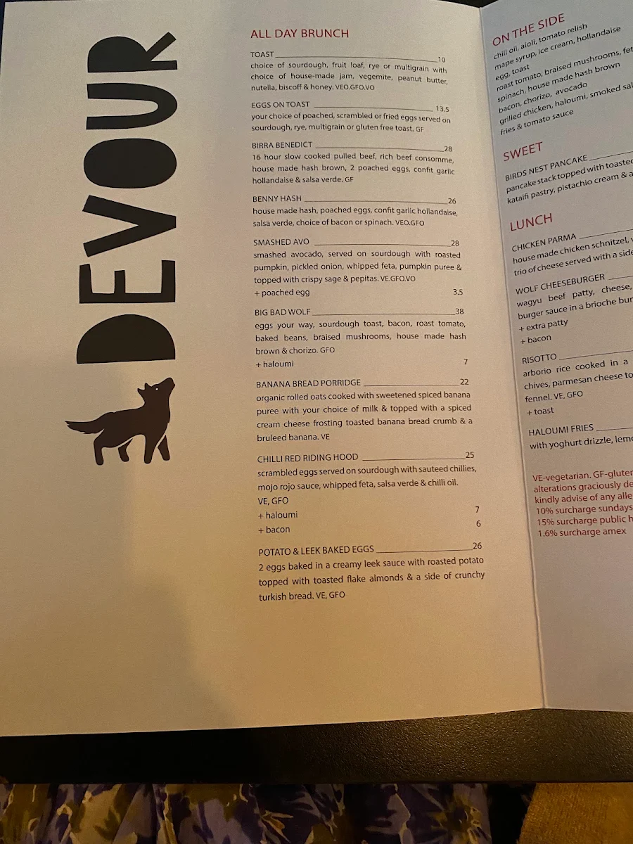 Menu, Wolf on Watton