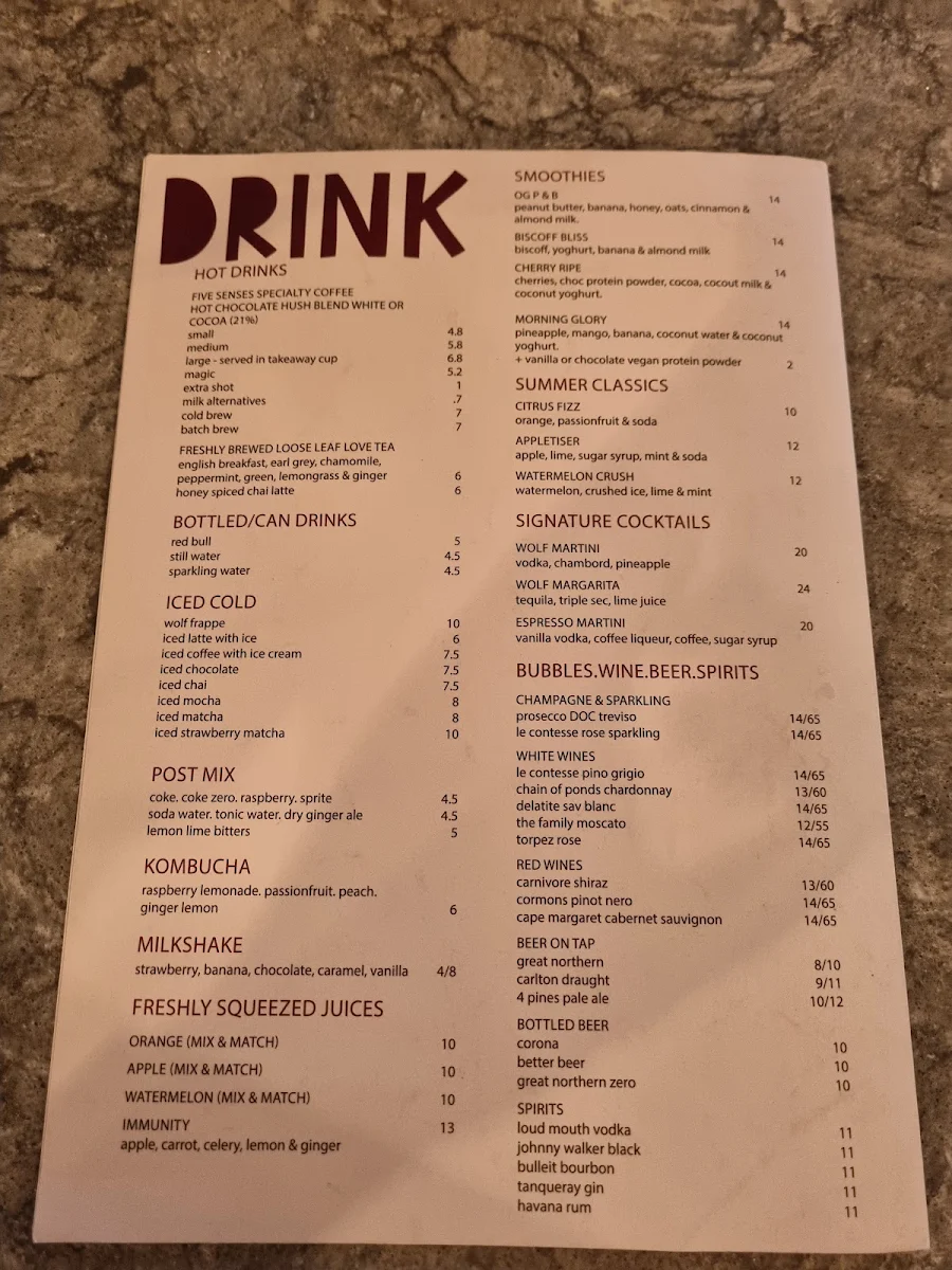 Menu, Wolf on Watton