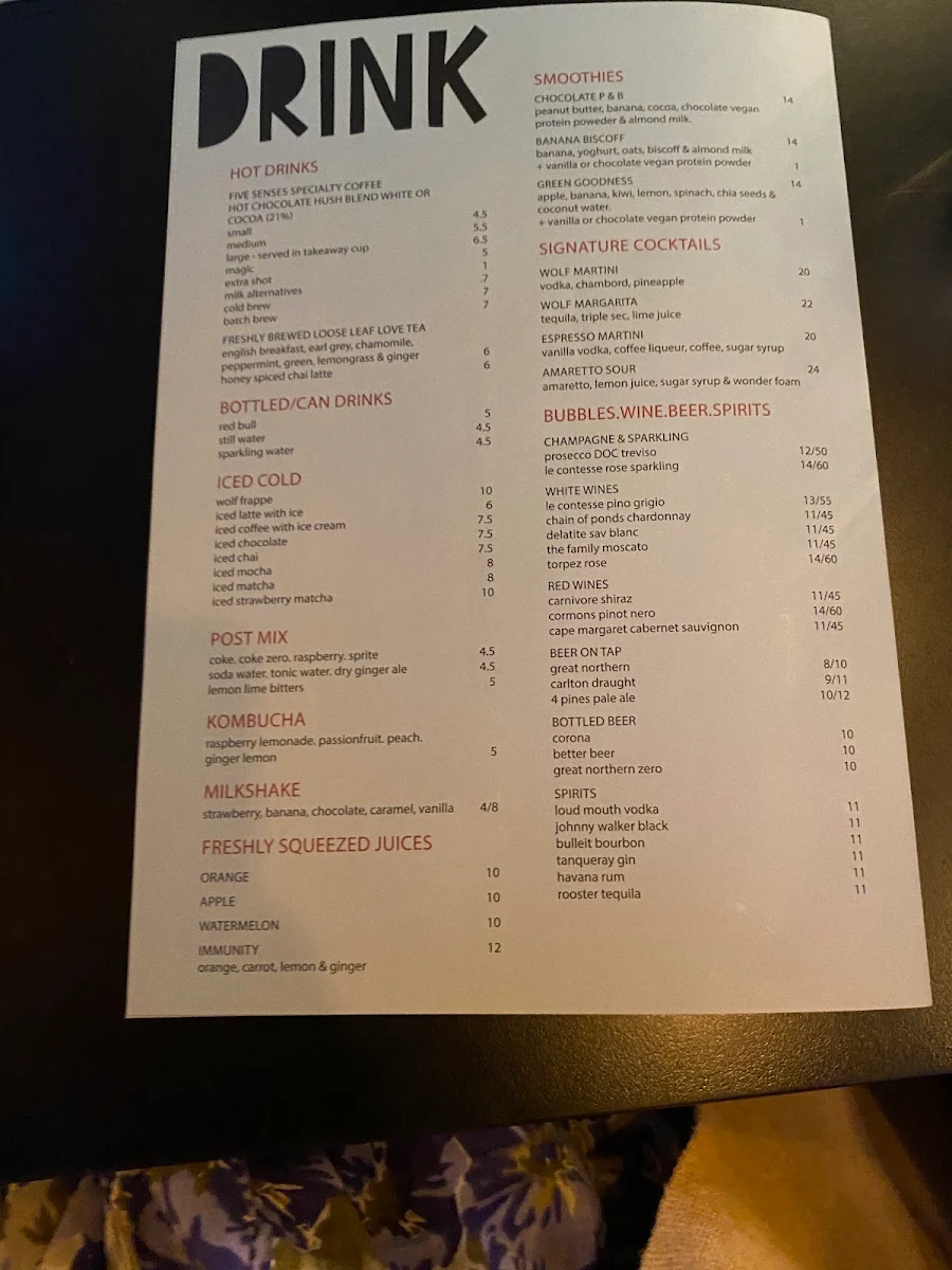 Menu, Wolf on Watton