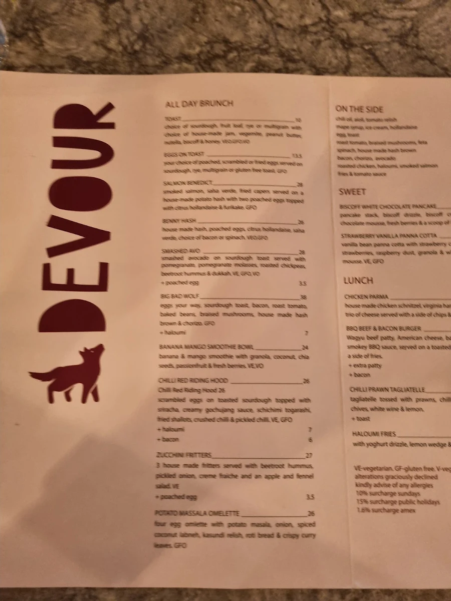 Menu, Wolf on Watton