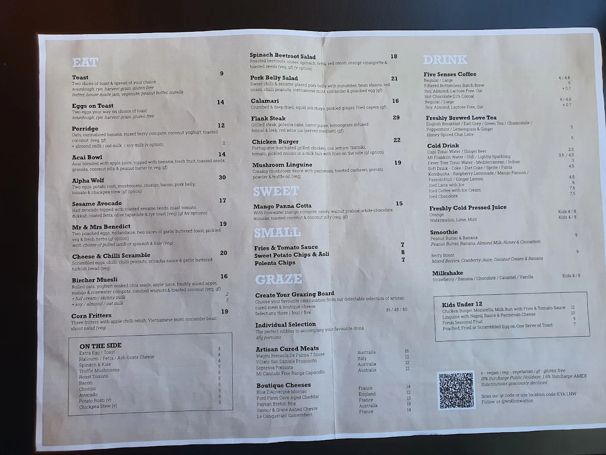 Menu, Wolf on Watton