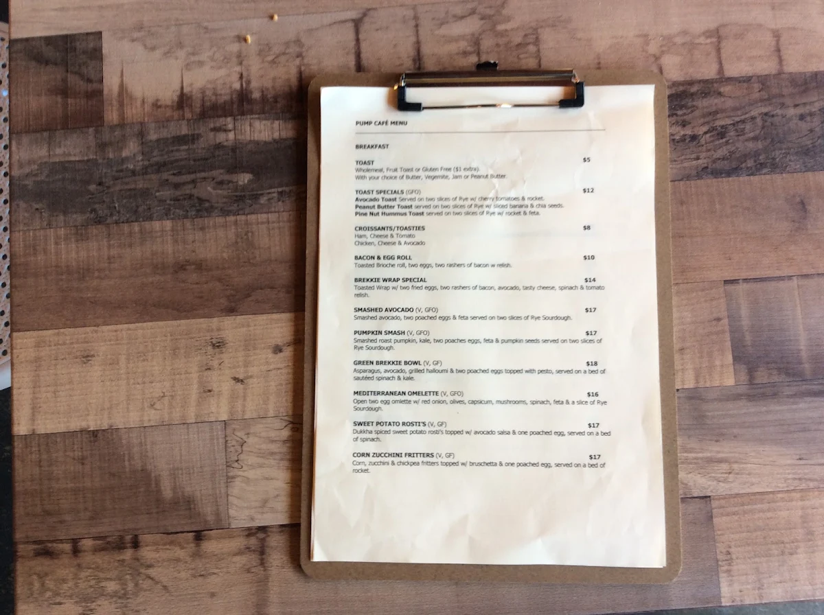 Menu, Pump Cafe