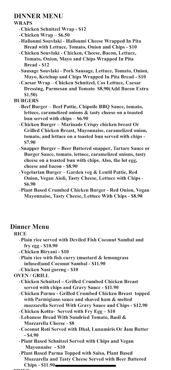 Menu, CAFE J&S