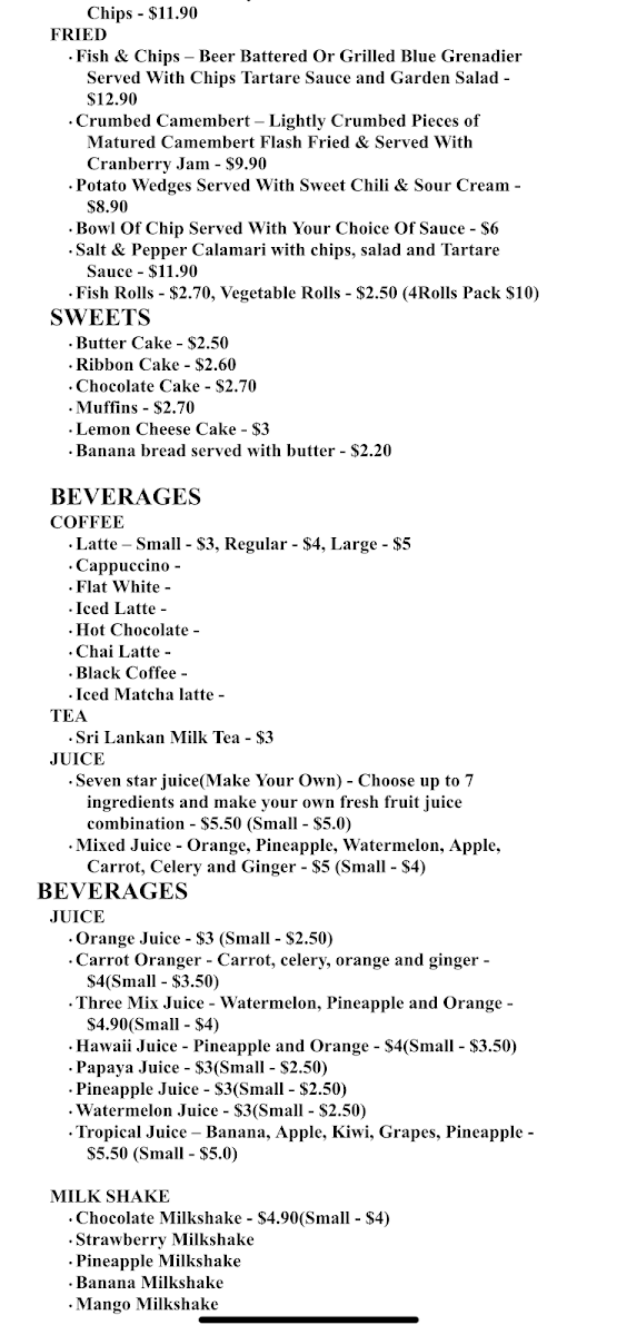 Menu, CAFE J&S