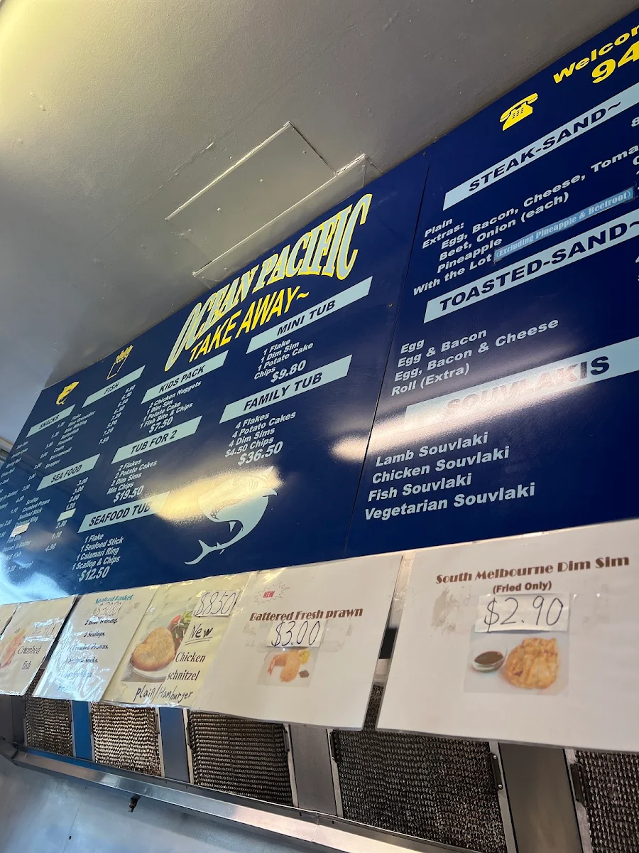 Menu, Ocean Pacific Takeaway
