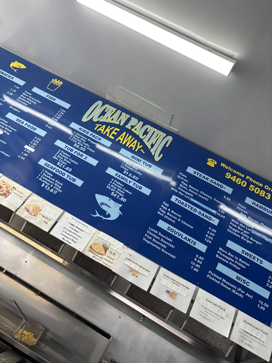 Menu, Ocean Pacific Takeaway