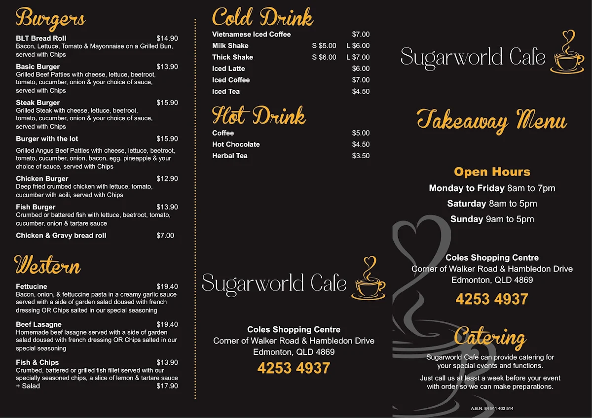 Menu, Sugarworld Cafe