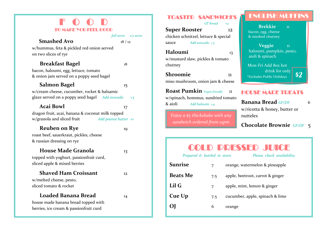 Menu, Crate & Co Smoothie Cafe