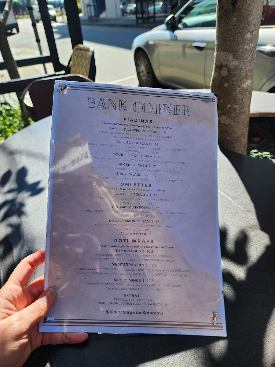 Menu, Bank Corner Espresso Bar
