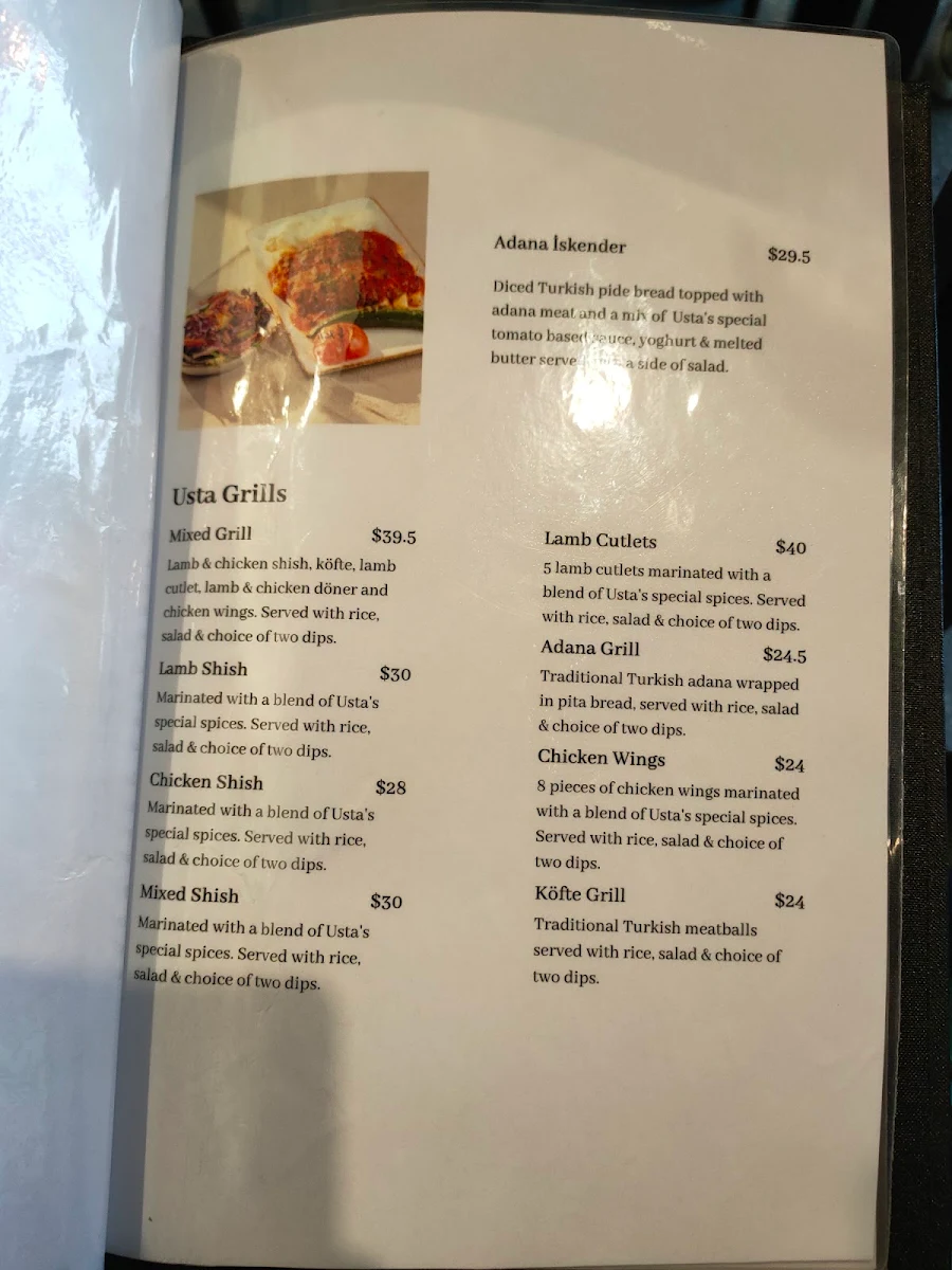 Menu, Usta Restaurant