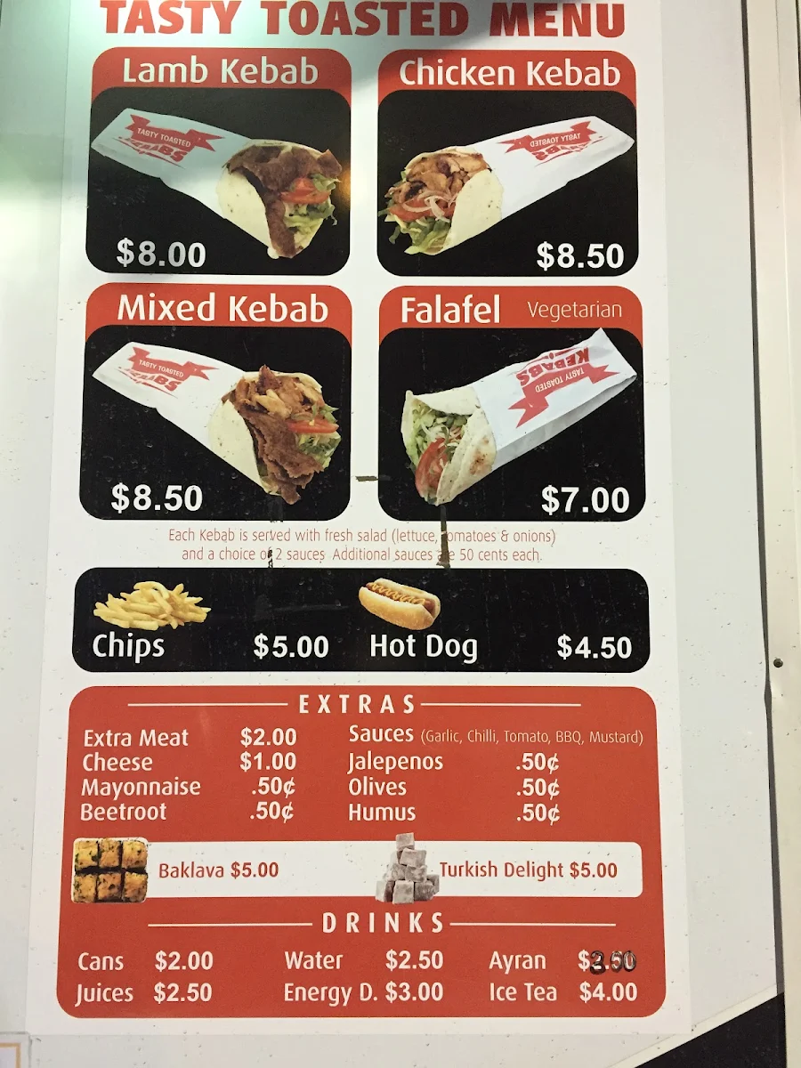 Menu, Tasty Toasted Kebabs