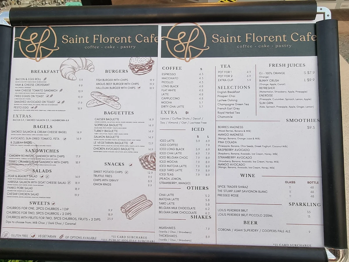 Menu, Saint Florent Cafe