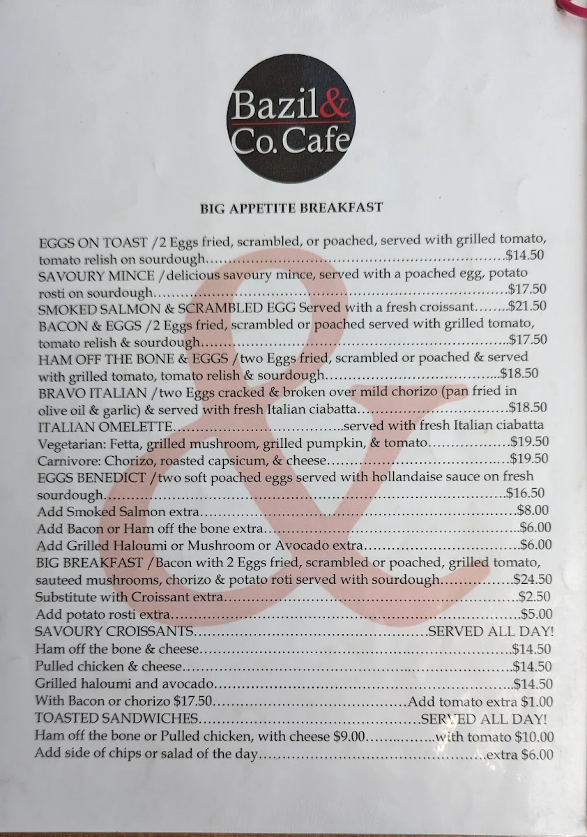 Menu, Bazil&Co.