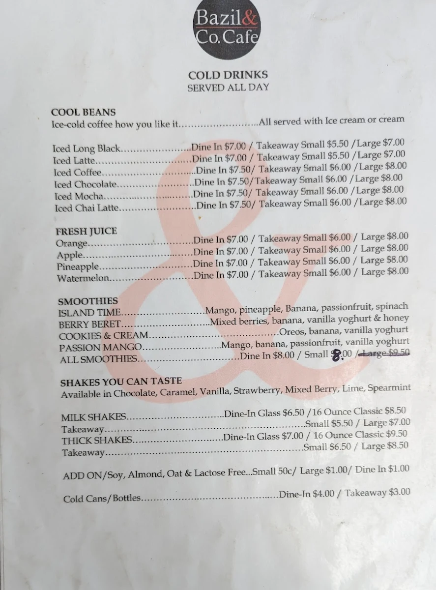 Menu, Bazil&Co.