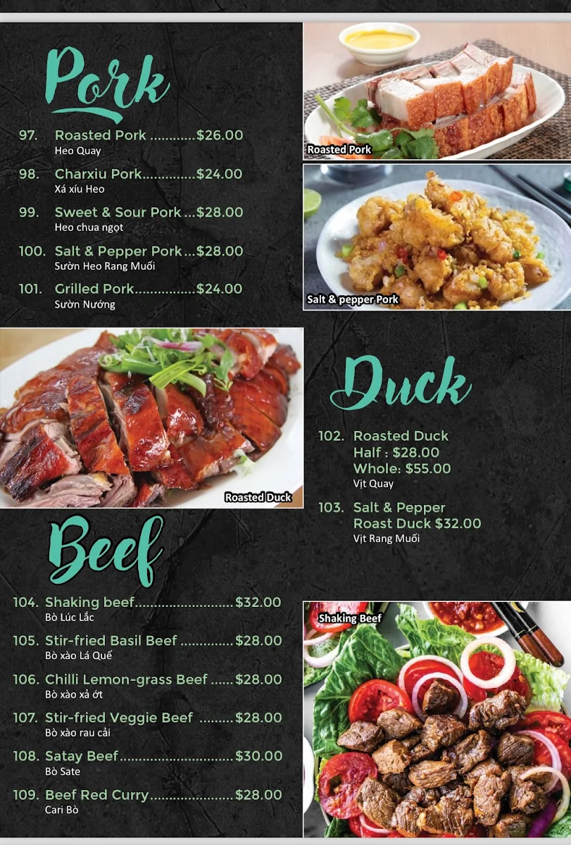 Menu, South Viet Pho O'Connor