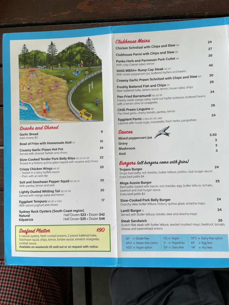 Menu, Trojans Bistro & Bar