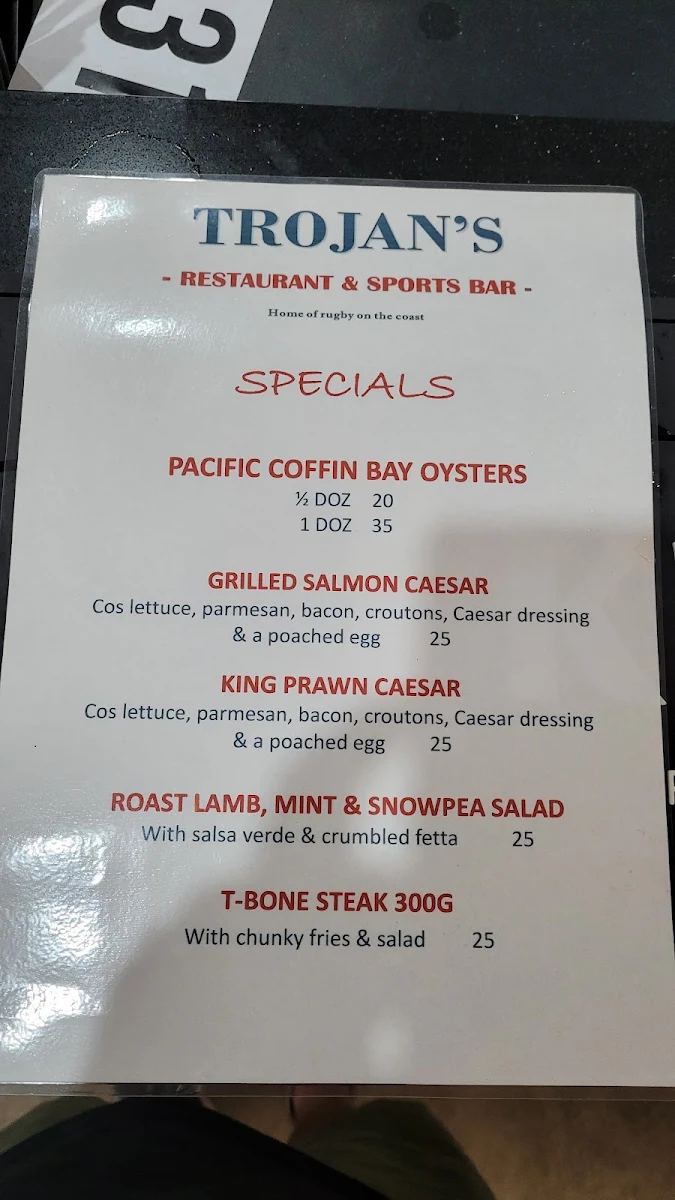 Menu, Trojans Bistro & Bar