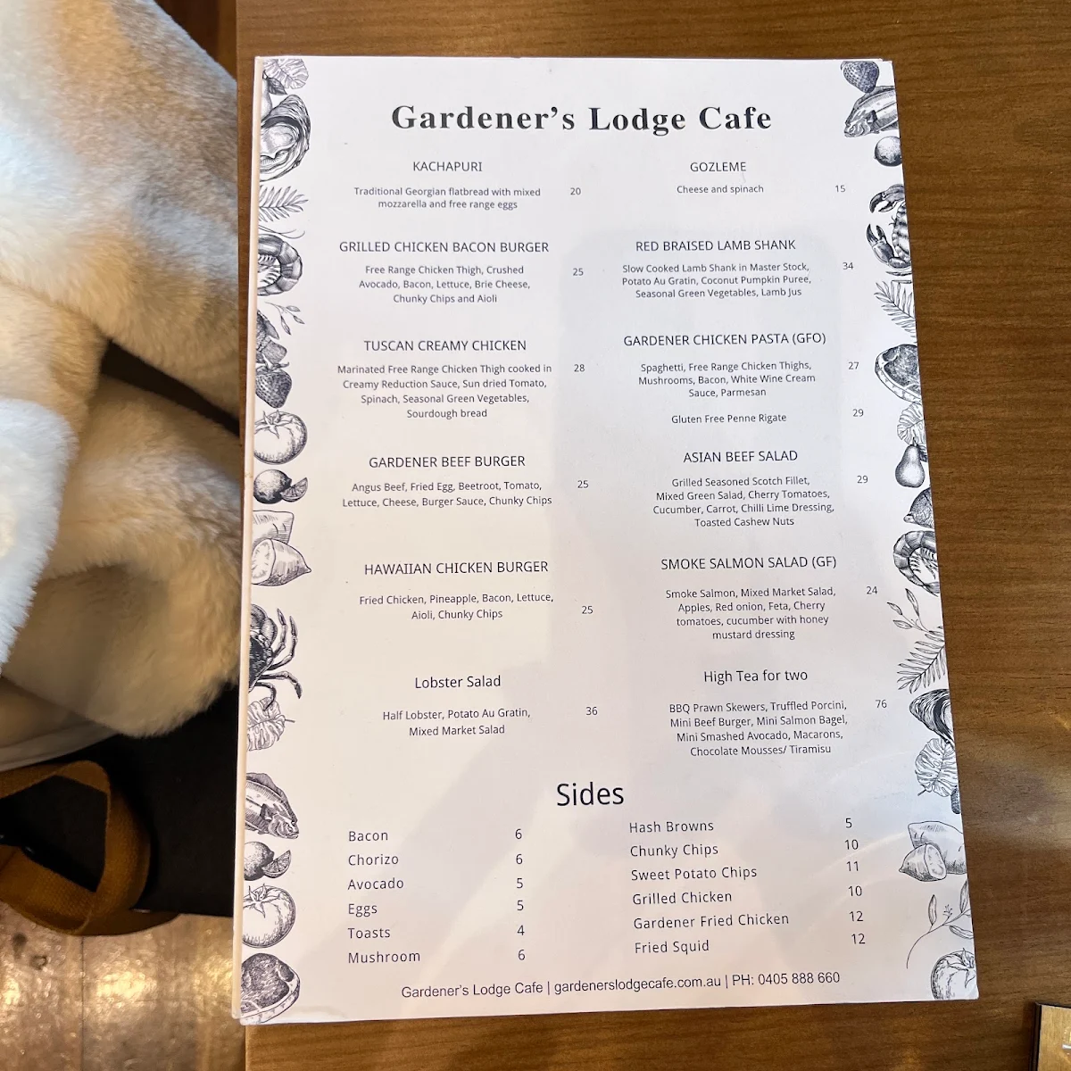 Menu, Gardener’s Lodge Cafe
