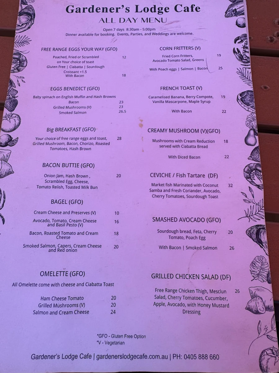 Menu, Gardener’s Lodge Cafe