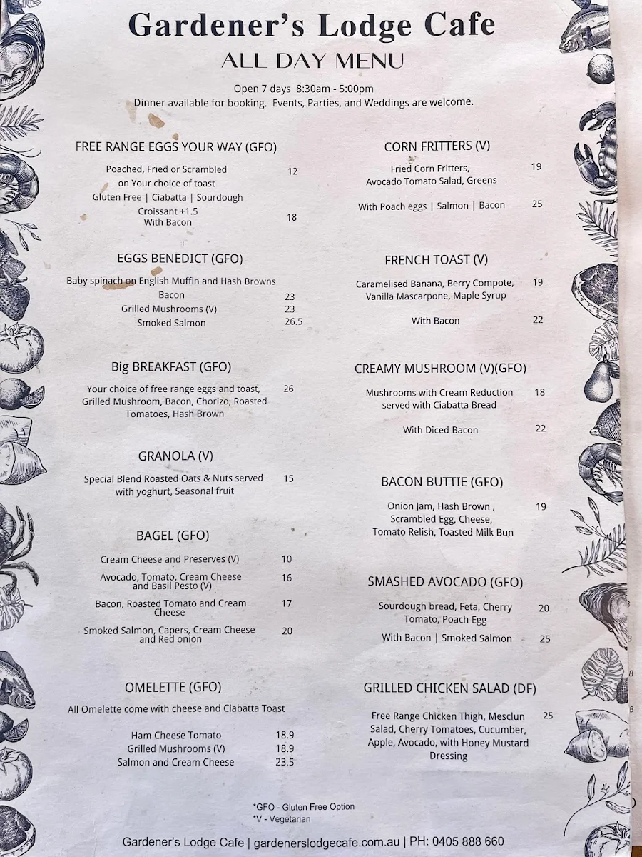 Menu, Gardener’s Lodge Cafe