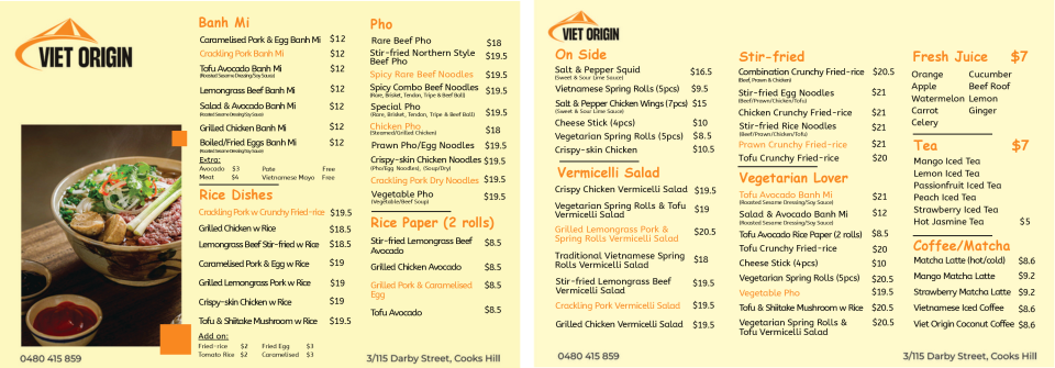 Menu, Viet Origin