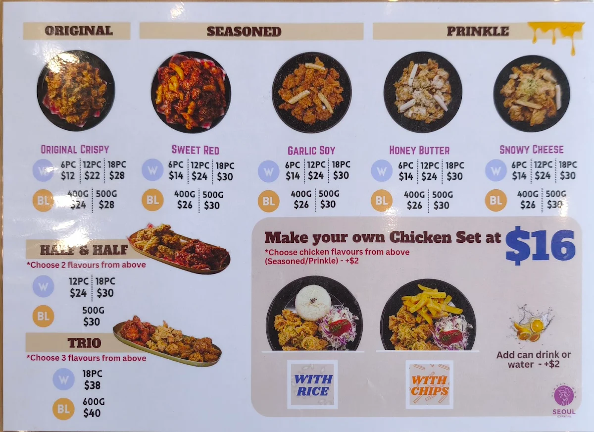 Menu, Seoul Express Gilles Plains