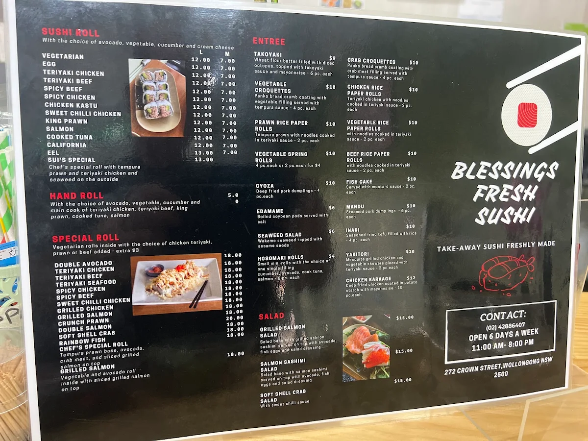 Menu, Blessing’s Fresh Sushi