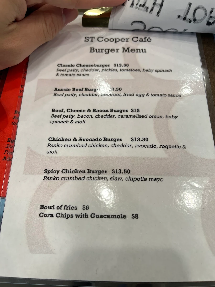 Menu, ST Cooper Café