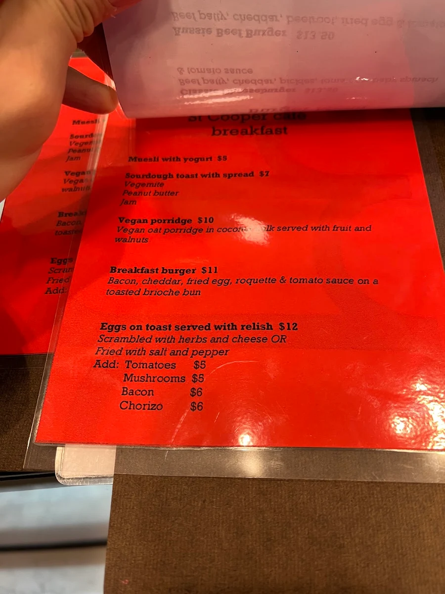 Menu, ST Cooper Café