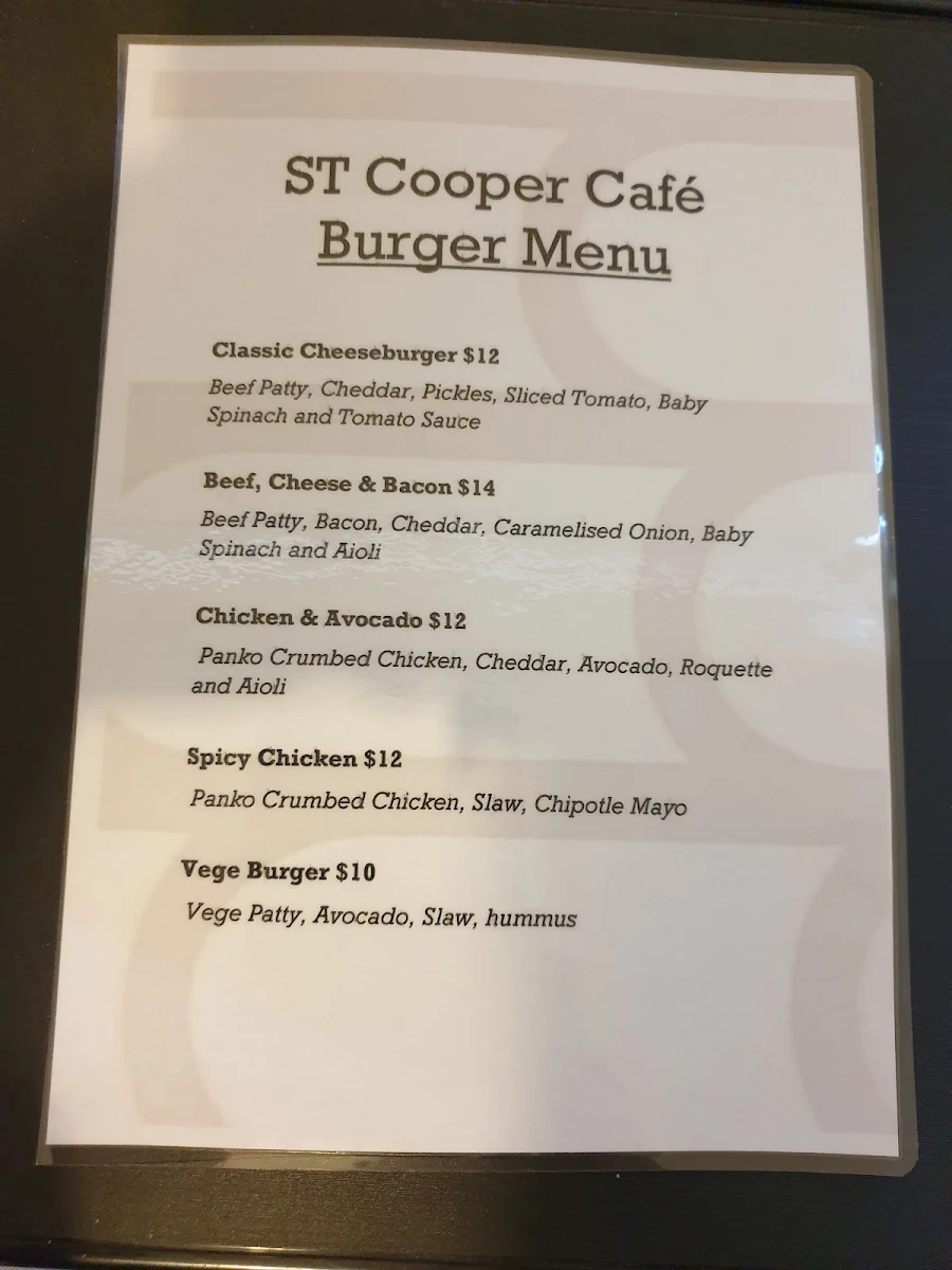 Menu, ST Cooper Café