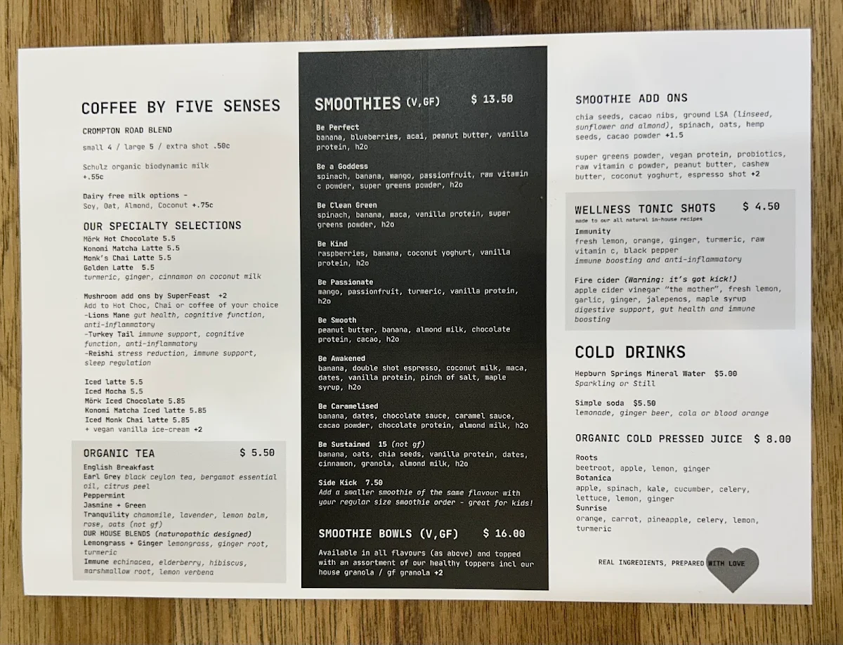 Menu, Heal.Thy Self Co ️