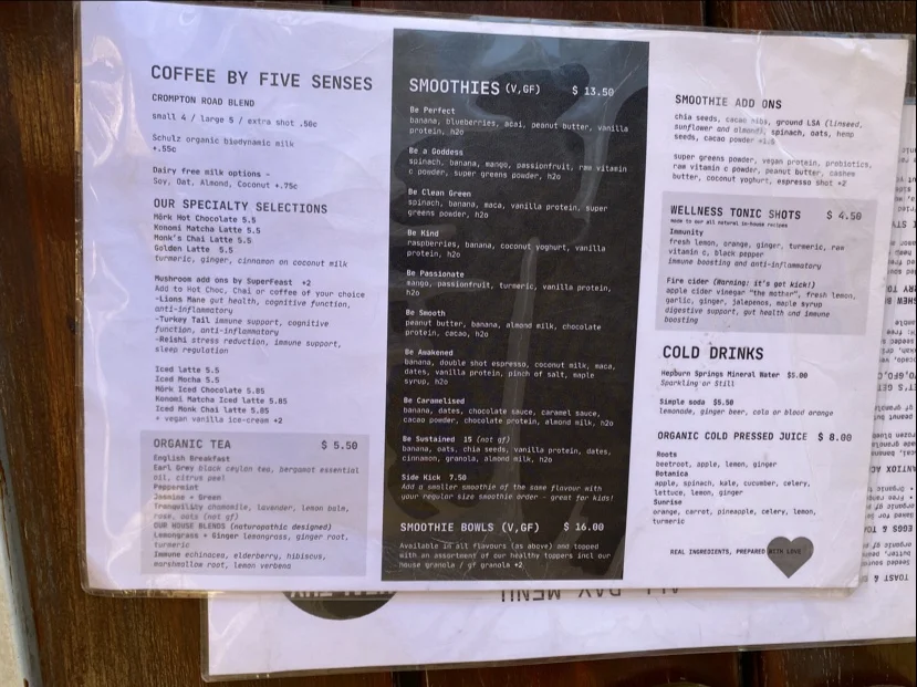 Menu, Heal.Thy Self Co ️