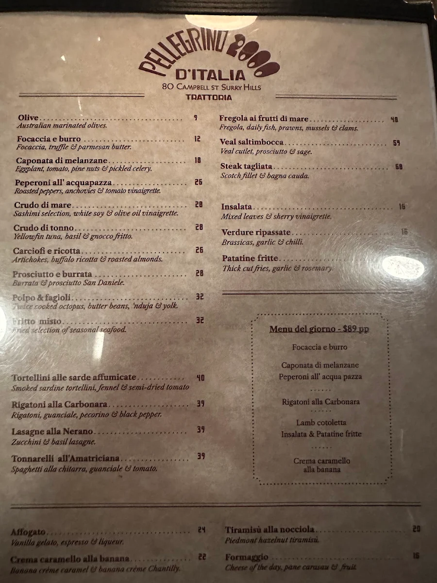 Menu, Pellegrino 2000