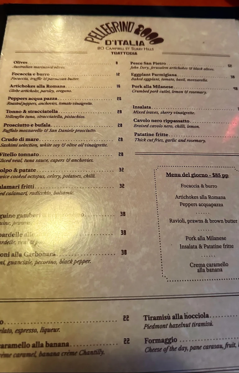 Menu, Pellegrino 2000