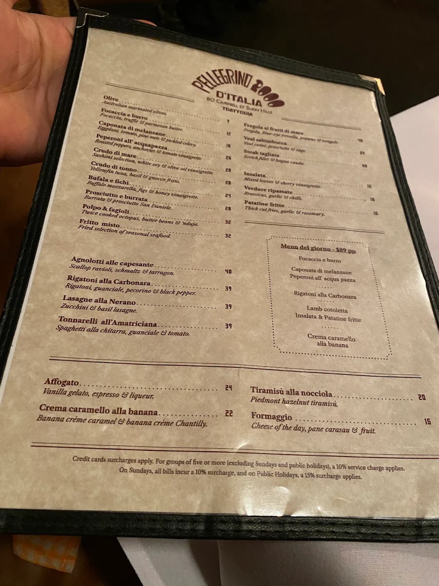 Menu, Pellegrino 2000