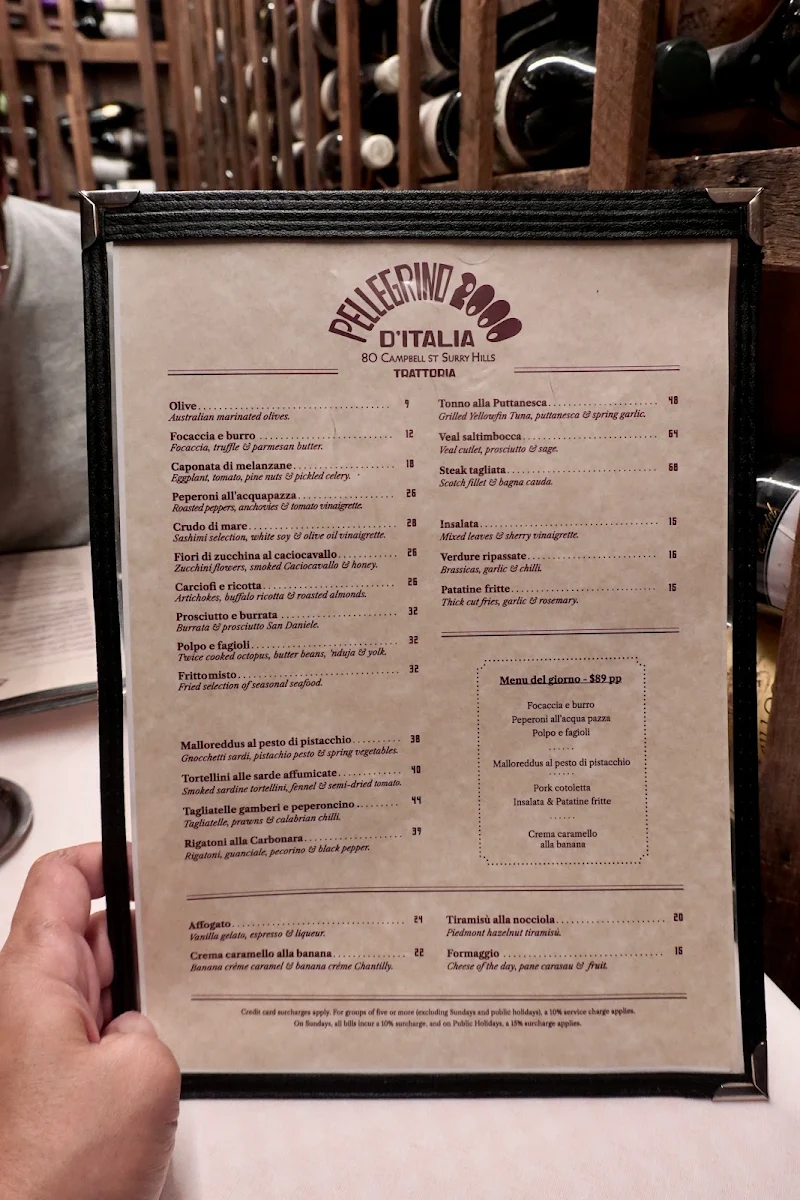 Menu, Pellegrino 2000
