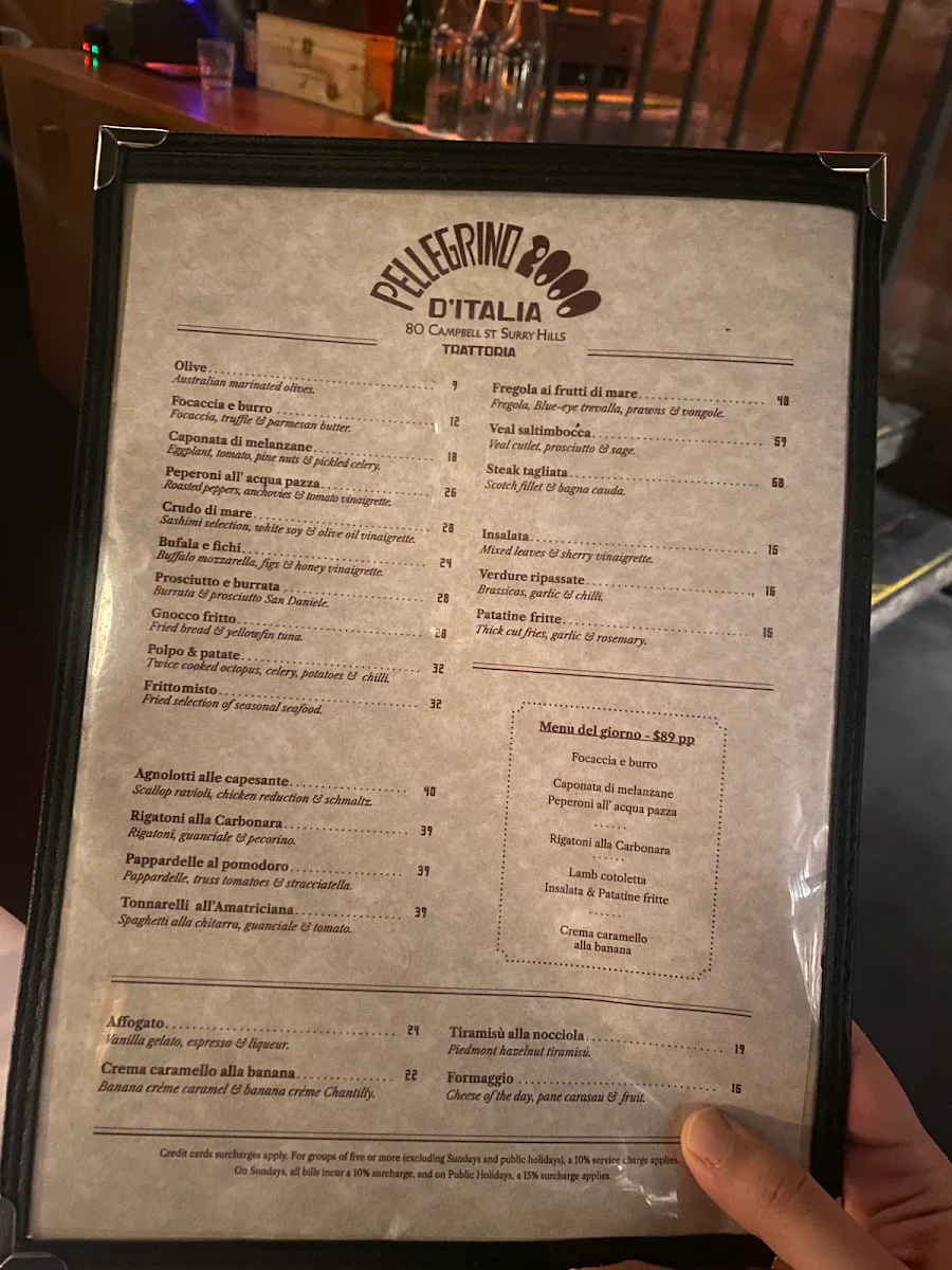Menu, Pellegrino 2000