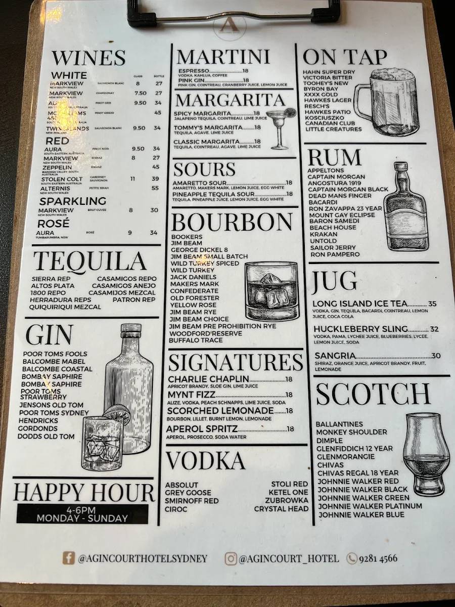 Menu, Agincourt Hotel
