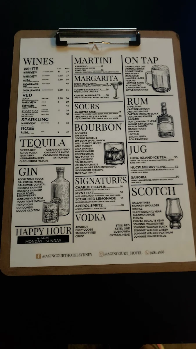 Menu, Agincourt Hotel