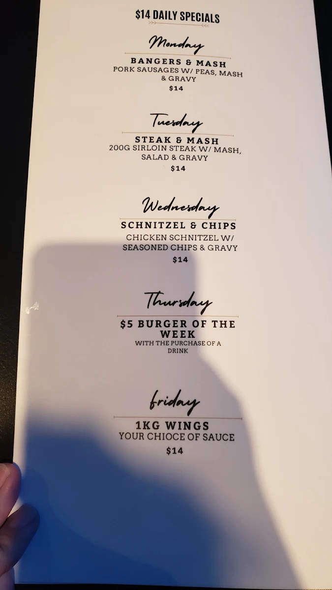 Menu, Agincourt Hotel