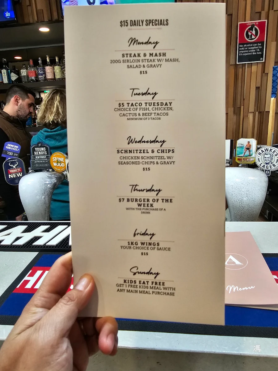 Menu, Agincourt Hotel