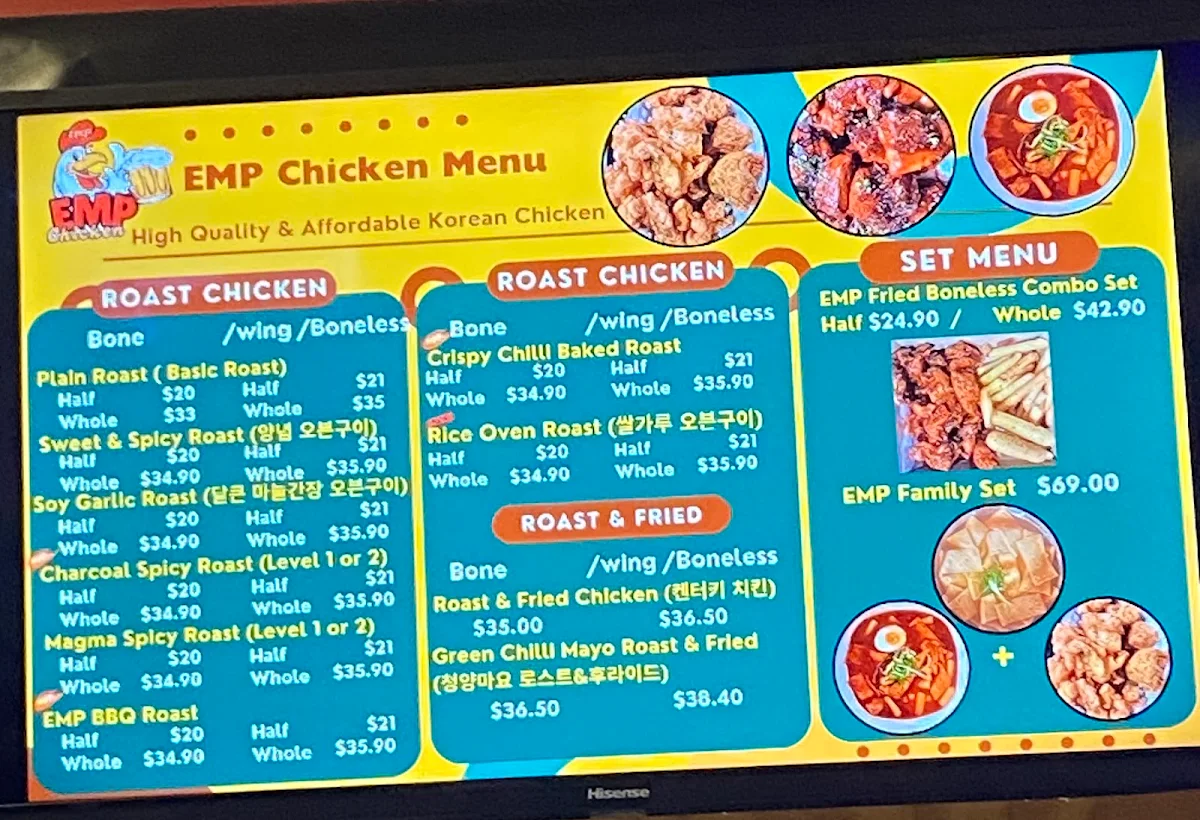 Menu, EMP Korean Chicken Roast & Fried