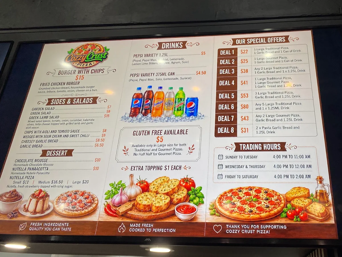 Menu, Cozzycrust