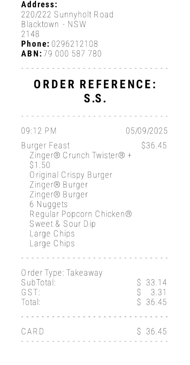 Menu, KFC Kings Park