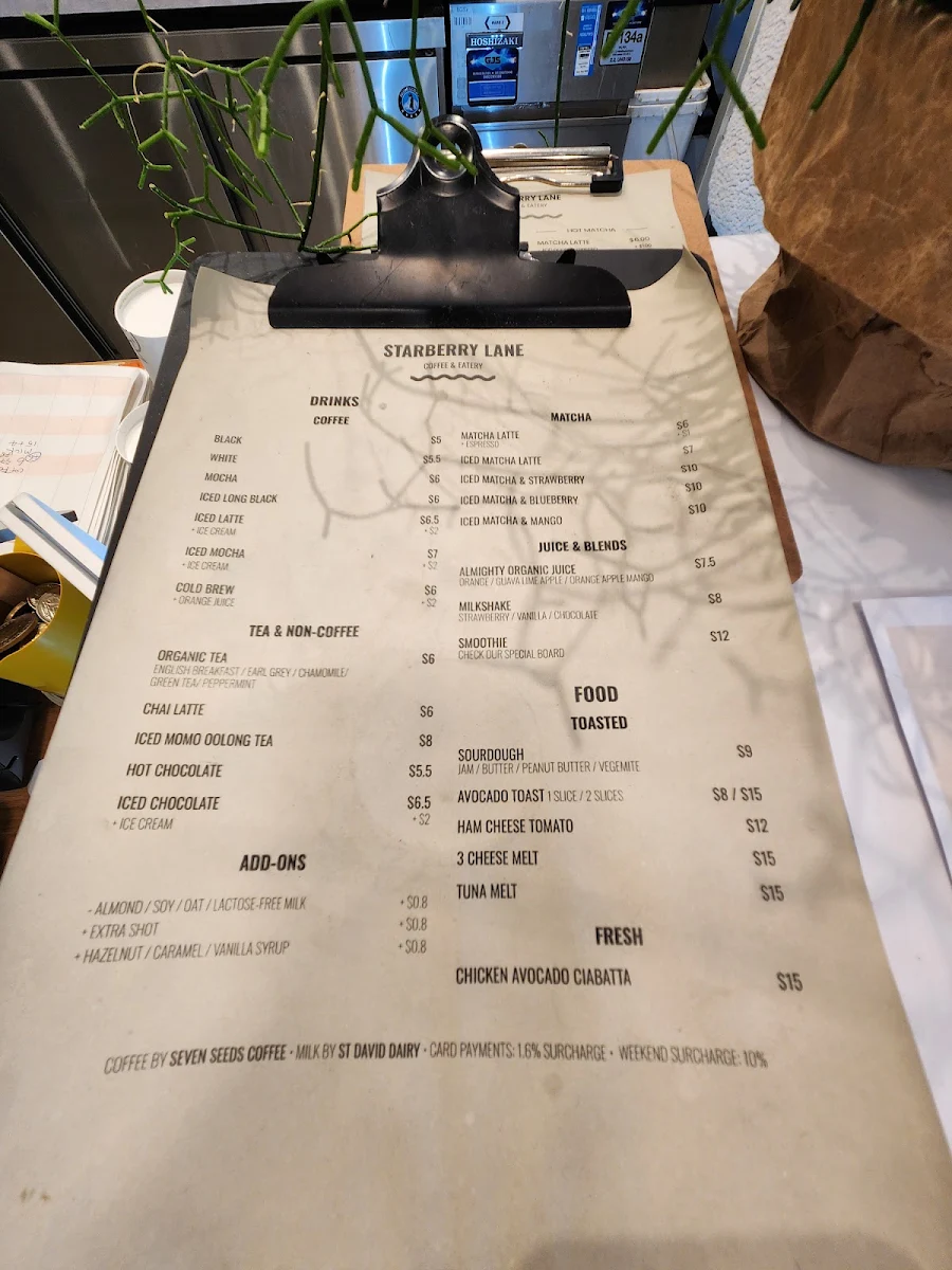 Menu, Starberry Lane